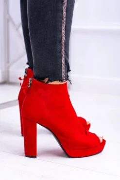 Damskie Boto Damskie Botki Na Słupku Odkryte Palce Czerwone Temira