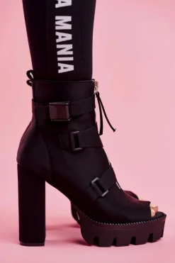 Damskie Boto Damskie Botki Na Słupku Open Toe Czarne Gladios