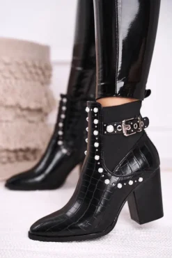 Damskie Boto Damskie Botki Na Słupku Perły Czarne Verbos