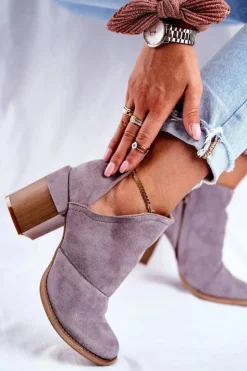 Boto Botki Na Słupku|Botki Na Obcasie*Damskie Botki Na Słupku Szare Wycięte Meliori