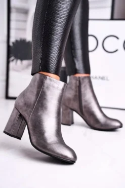 Boto Botki Na Słupku|Czarne Botki*Damskie Botki Na Słupku Szare Gun