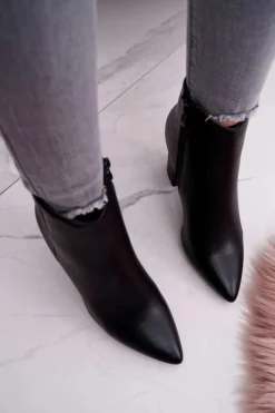 Hot Boto Damskie Botki Na Słupku W Szpic Czarne Felino