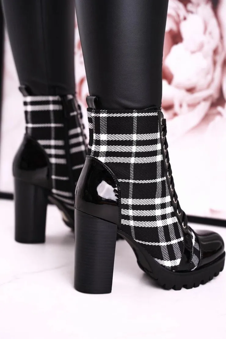Boto Botki Sznurowane|Botki Na Słupku*Damskie Botki Na Słupku W Kratę Czarne Blair