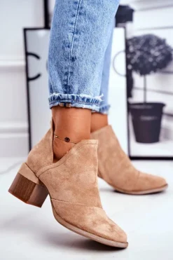 Boto Botki Wiosenne|Botki Na Słupku*Damskie Botki Na Słupku Wycięte Khaki Mini Meliori