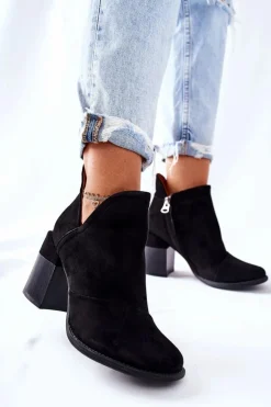 Discount Boto Damskie Botki Na Słupku Wycięte Czarne Meliori