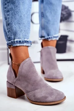 Damskie Boto Damskie Botki Na Słupku Wycięte Szare Mini Meliori