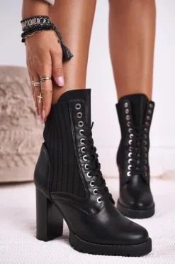 Clearance Boto Damskie Botki Na Słupku Wysokie Czarne Erdogan
