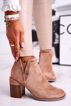 Boto Brązowe I Beżowe Botki|Botki Na Obcasie*Damskie Botki Na Słupku Wycięte Khaki Meliori Dream