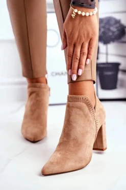 Damskie Boto Damskie Botki Na Słupku Wycięte Khaki Bimmer