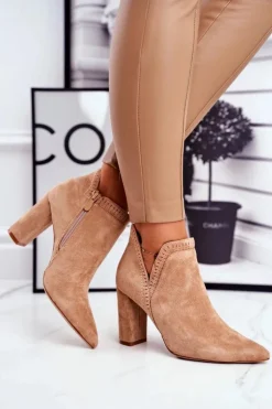 Damskie Boto Damskie Botki Na Słupku Wycięte Khaki Bimmer