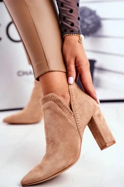 Damskie Boto Damskie Botki Na Słupku Wycięte Khaki Bimmer