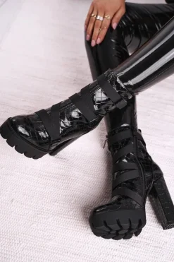 Boto Botki Na Słupku|Czarne Botki*Damskie Botki na Słupku Wysokie Czarne Hortego