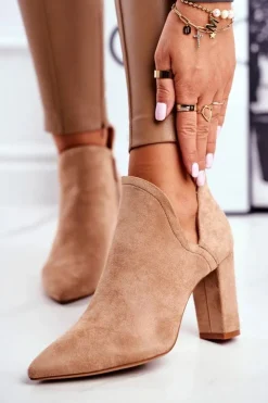 Best Boto Damskie Botki Na Słupku Wycięte Khaki Voom