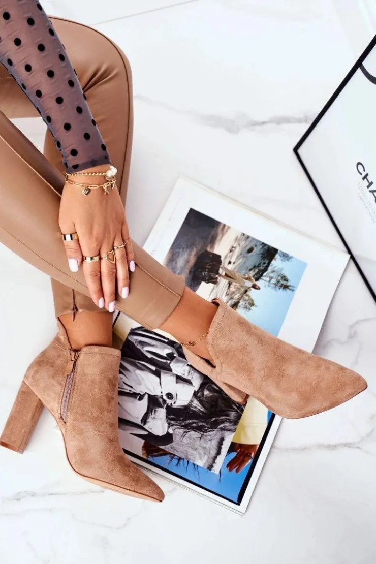 Best Boto Damskie Botki Na Słupku Wycięte Khaki Voom