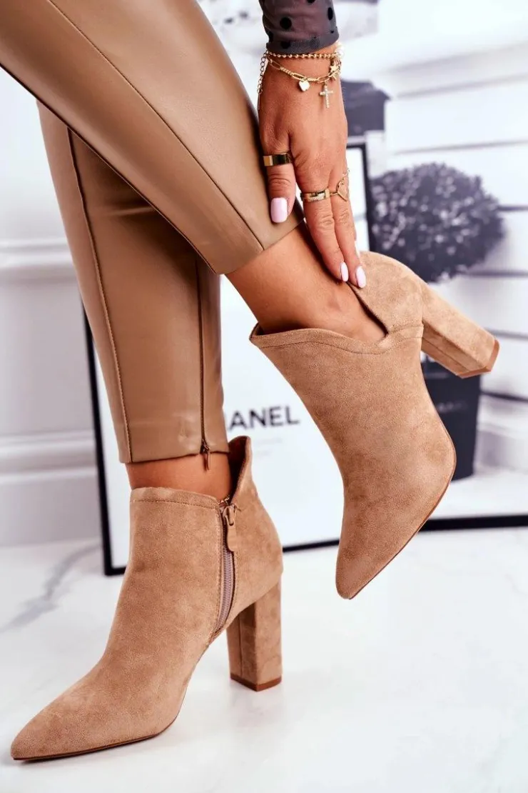 Best Boto Damskie Botki Na Słupku Wycięte Khaki Voom