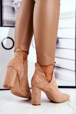 Best Boto Damskie Botki Na Słupku Wycięte Khaki Voom