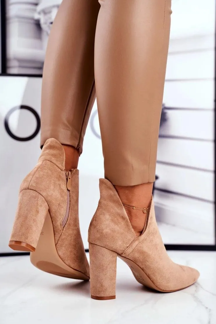 Best Boto Damskie Botki Na Słupku Wycięte Khaki Voom