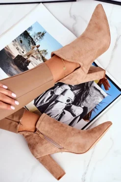 Best Boto Damskie Botki Na Słupku Wycięte Khaki Voom