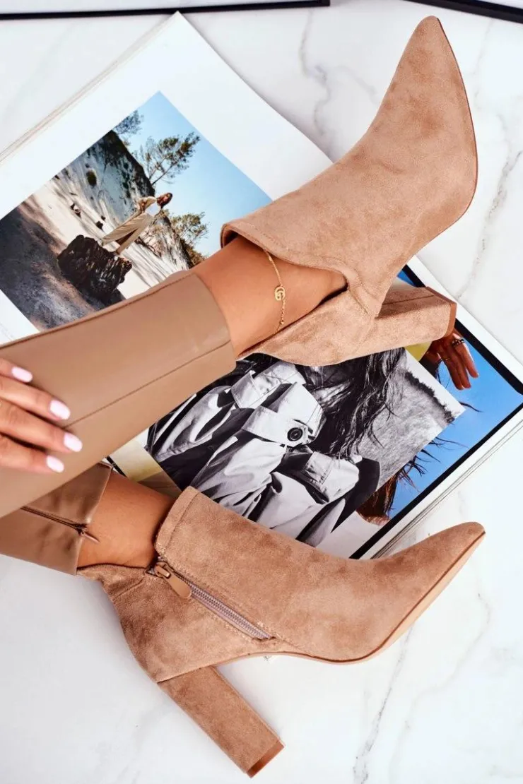 Best Boto Damskie Botki Na Słupku Wycięte Khaki Voom