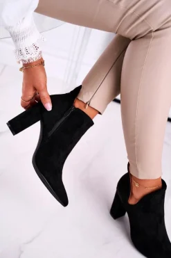 Damskie Boto Damskie Botki Na Słupku Wycięte Czarne Voom