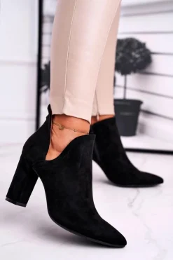 Damskie Boto Damskie Botki Na Słupku Wycięte Czarne Voom