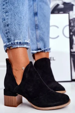 Online Boto Damskie Botki Na Słupku Wycięte Czarne Mini Meliori