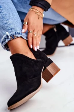 Online Boto Damskie Botki Na Słupku Wycięte Czarne Mini Meliori