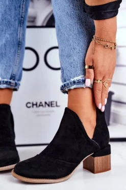 Online Boto Damskie Botki Na Słupku Wycięte Czarne Mini Meliori