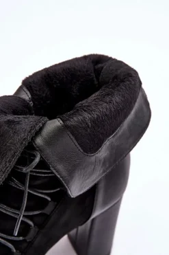 Damskie Boto Damskie Botki Na Słupku Z Wiązaniem Czarne Artie