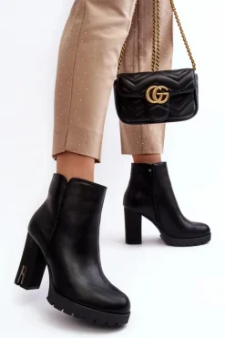 Boto Botki Na Słupku|Czarne Botki*Damskie Botki Na Słupku Z Suwakiem Czarne Rasoda