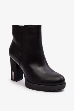 Boto Botki Na Słupku|Czarne Botki*Damskie Botki Na Słupku Z Suwakiem Czarne Rasoda