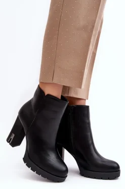 Boto Botki Na Słupku|Czarne Botki*Damskie Botki Na Słupku Z Suwakiem Czarne Rasoda
