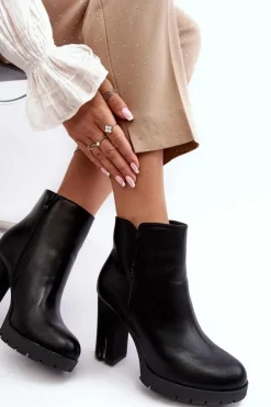 Boto Botki Na Słupku|Czarne Botki*Damskie Botki Na Słupku Z Suwakiem Czarne Rasoda