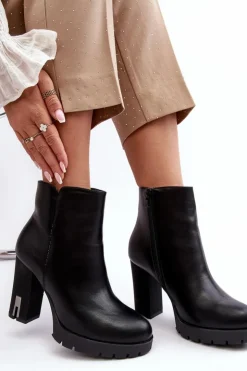 Boto Botki Na Słupku|Czarne Botki*Damskie Botki Na Słupku Z Suwakiem Czarne Rasoda