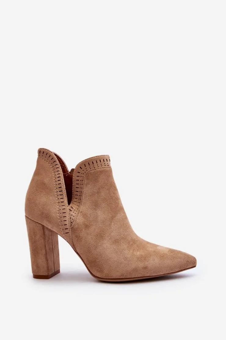 Damskie Boto Damskie Botki Na Słupku Z Wycięciem Beżowe Kerestia