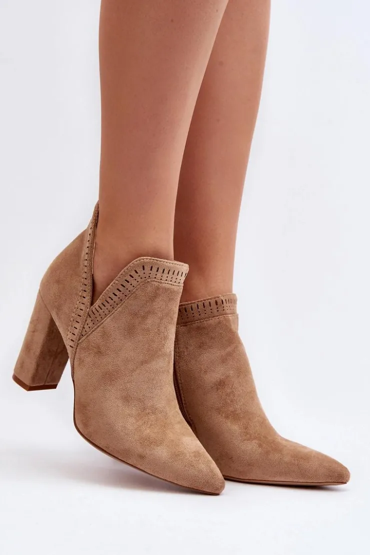 Damskie Boto Damskie Botki Na Słupku Z Wycięciem Beżowe Kerestia