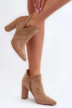 Damskie Boto Damskie Botki Na Słupku Z Wycięciem Beżowe Kerestia