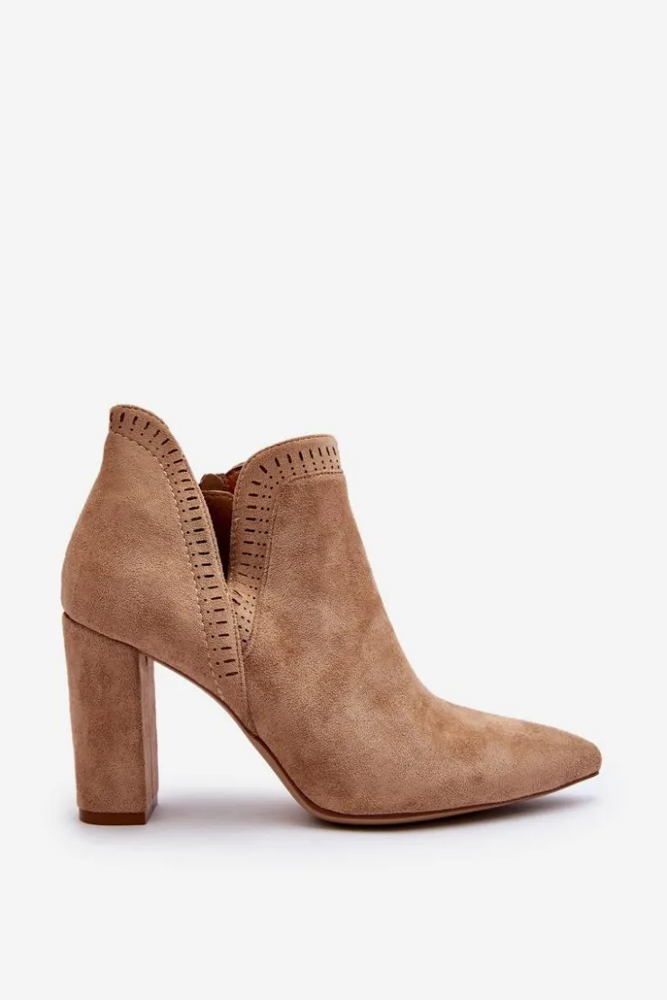 Damskie Boto Damskie Botki Na Słupku Z Wycięciem Beżowe Kerestia