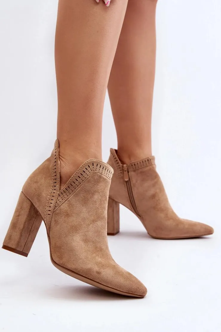 Damskie Boto Damskie Botki Na Słupku Z Wycięciem Beżowe Kerestia