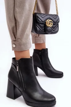 Damskie Buty Sergio Leone Damskie Botki Na Słupku Z Suwakami Czarne Ryelle