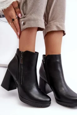 Damskie Buty Sergio Leone Damskie Botki Na Słupku Z Suwakami Czarne Ryelle