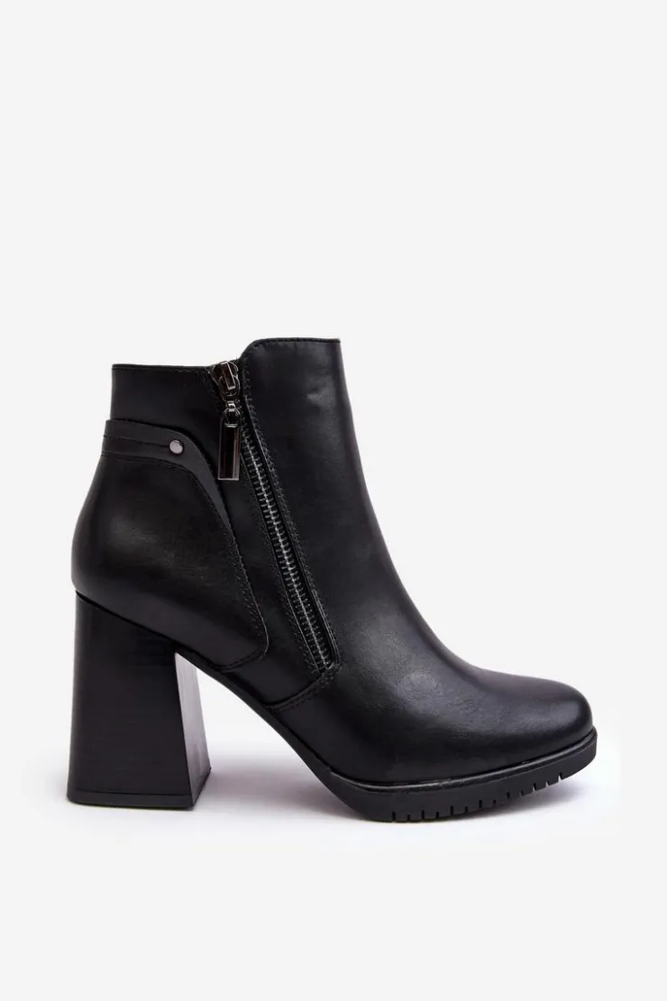 Damskie Buty Sergio Leone Damskie Botki Na Słupku Z Suwakami Czarne Ryelle