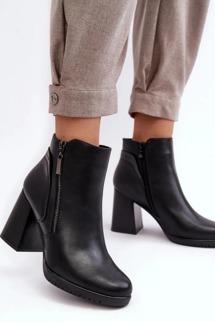 Damskie Buty Sergio Leone Damskie Botki Na Słupku Z Suwakami Czarne Ryelle