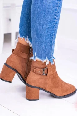 Hot Boto Damskie Botki Na Słupku Z Klamrą Zamsz Camel Evoret