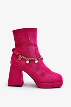 Damskie Boto Damskie Botki Na Słupku Z Łańcuszkiem Fuksja Tiselo