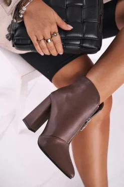 Best Boto Damskie Botki Na Słupku Zamek z Przodu Khaki Save Me