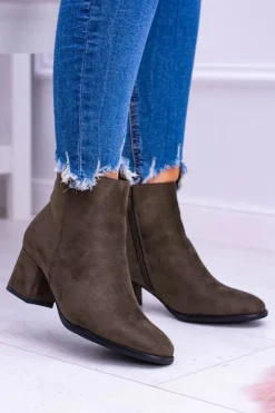 Damskie buty S.Barski Botki Na Słupku|Brązowe I Beżowe Botki*Damskie Botki Na Słupku Zamsz Khaki Ferimate