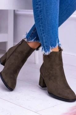 Damskie buty S.Barski Botki Na Słupku|Brązowe I Beżowe Botki*Damskie Botki Na Słupku Zamsz Khaki Ferimate