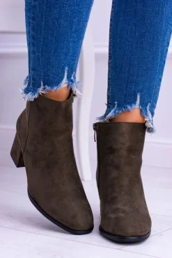 Damskie buty S.Barski Botki Na Słupku|Brązowe I Beżowe Botki*Damskie Botki Na Słupku Zamsz Khaki Ferimate