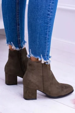 Damskie buty S.Barski Botki Na Słupku|Brązowe I Beżowe Botki*Damskie Botki Na Słupku Zamsz Khaki Ferimate